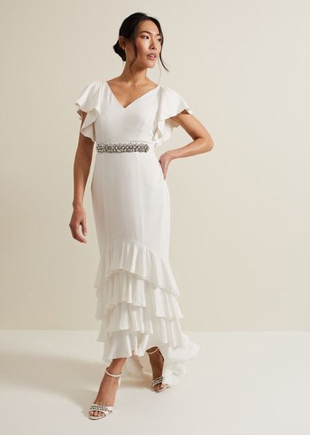 Phase Eight Ellery Frill Wedding Dress White USA | 1647529-UA